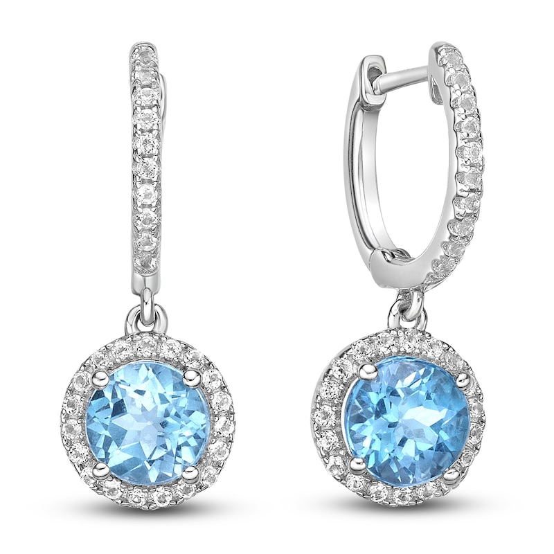 Natural Blue Topaz & Lab-Created White Sapphire Dangle Earrings Sterling Silver