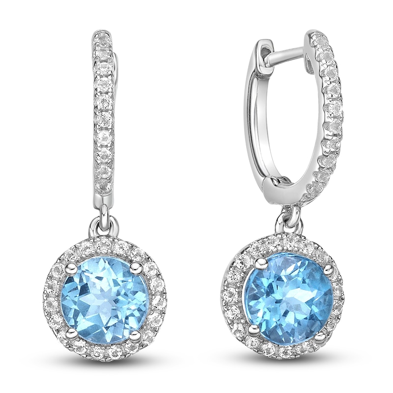 Main Image 3 of Natural Blue Topaz & White Lab-Created Sapphire Dangle Earrings Sterling Silver