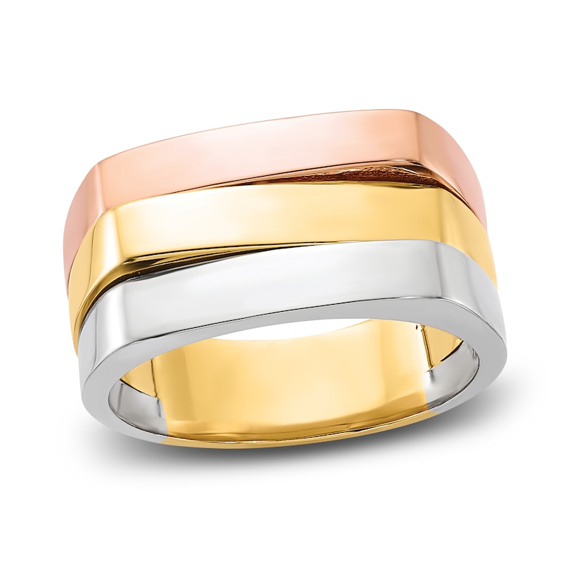 Main Image 1 of Flat Top Ring 14K Tri-Tone Gold