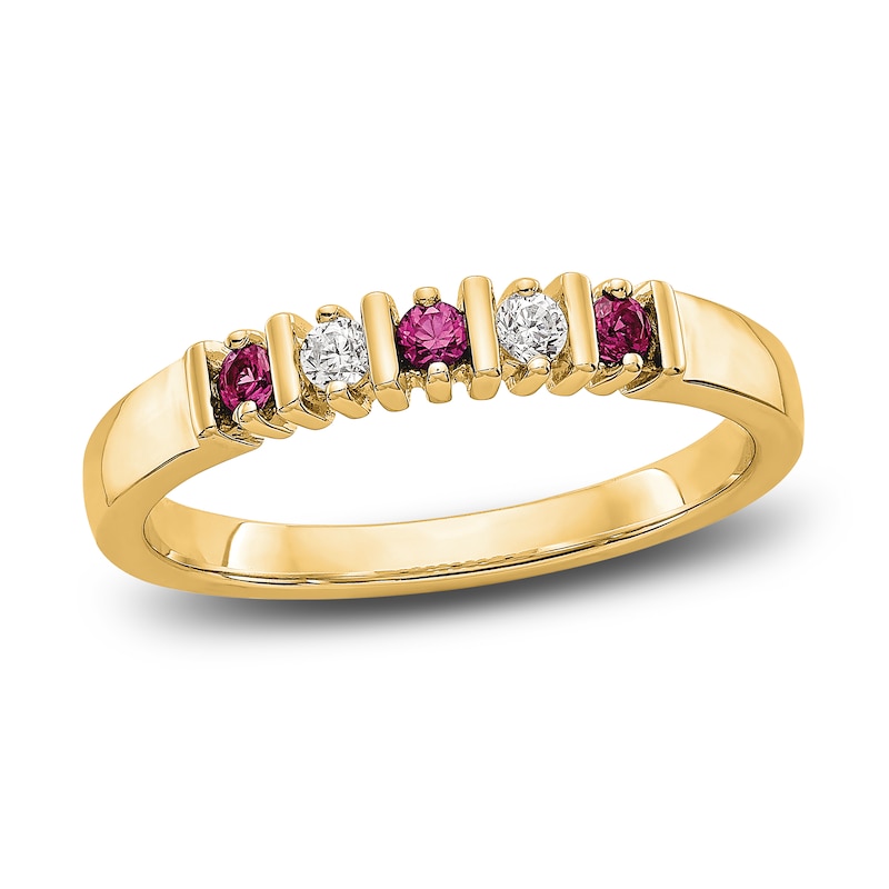 Main Image 1 of Natural Ruby Stackable Ring 1/15 ct tw Diamonds 14K Yellow Gold