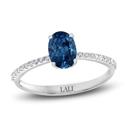 LALI Jewels Natural Blue Topaz Engagement Ring 1/10 ct Diamonds 14K White Gold