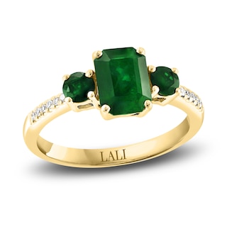 LALI Jewels Natural Emerald 3-Stone Engagement Ring 1/20 ct tw 14K Yellow Gold