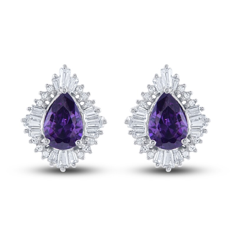 Natural Amethyst Earrings 1/5 ct tw Diamonds 14K White Gold