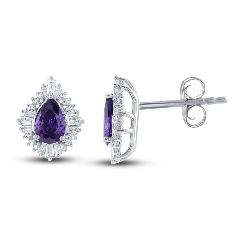 Natural Amethyst Earrings 1/5 ct tw Diamonds 14K White Gold