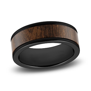 Men's Wood Wedding Band Black Tungsten Carbide 8.0mm