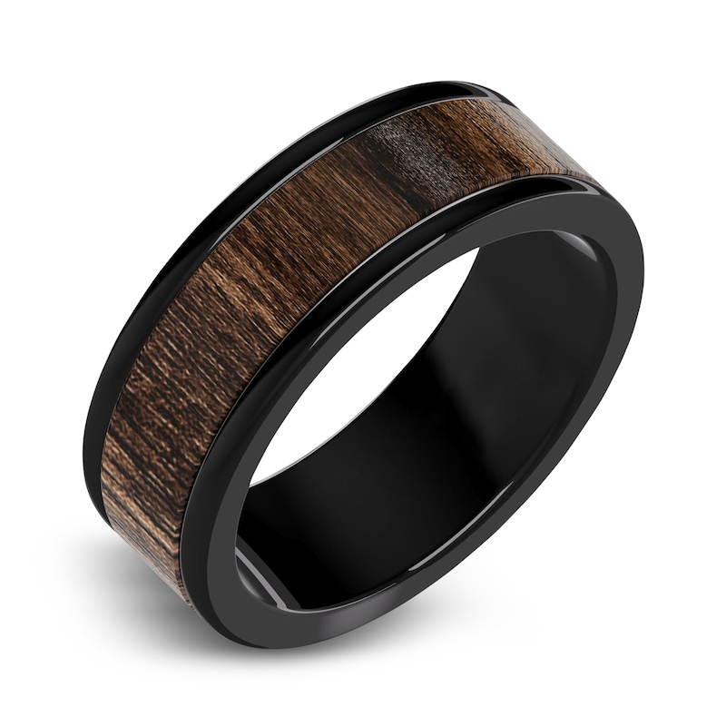 Main Image 2 of Men's Wood Wedding Band Black Tungsten 8.0mm