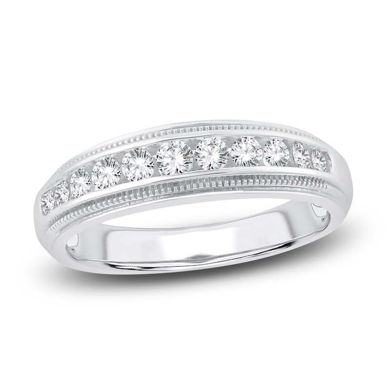 Main Image 1 of Men's Diamond Wedding Band 1/2 ct tw Round 14K White Gold
