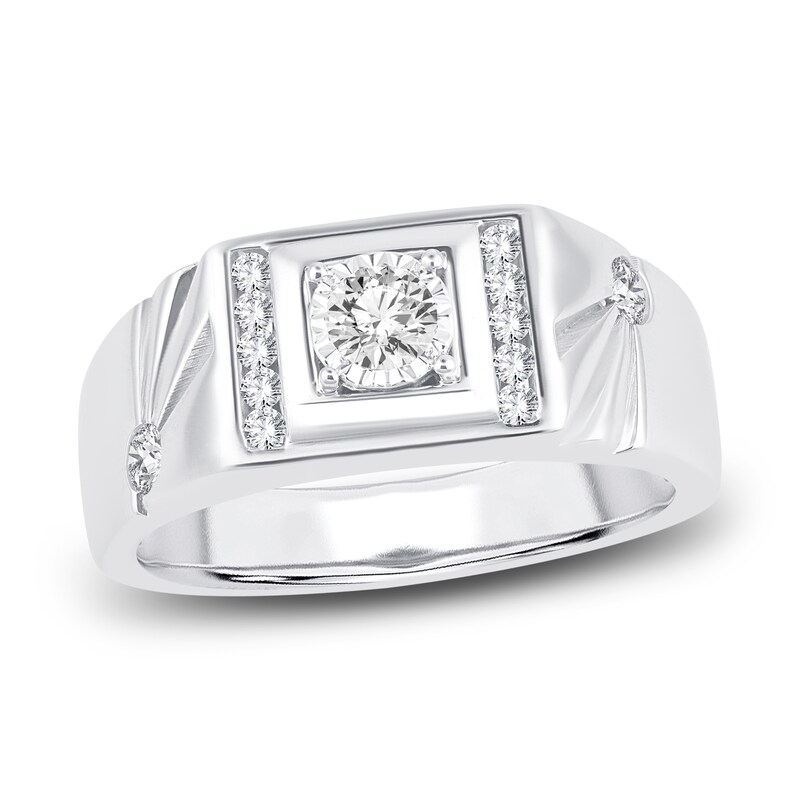 Main Image 1 of Men's Diamond Wedding Band 1/2 ct tw Round 14K White Gold