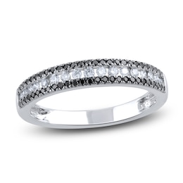Black & White Diamond Anniversary Band 1/3 ct tw Round 14K White Gold