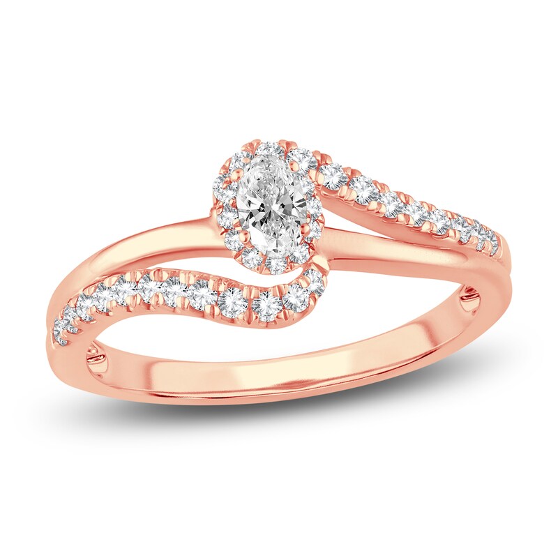 Main Image 1 of Diamond Halo Bypass Ring 3/8 ct tw Oval/Round 14K Rose Gold