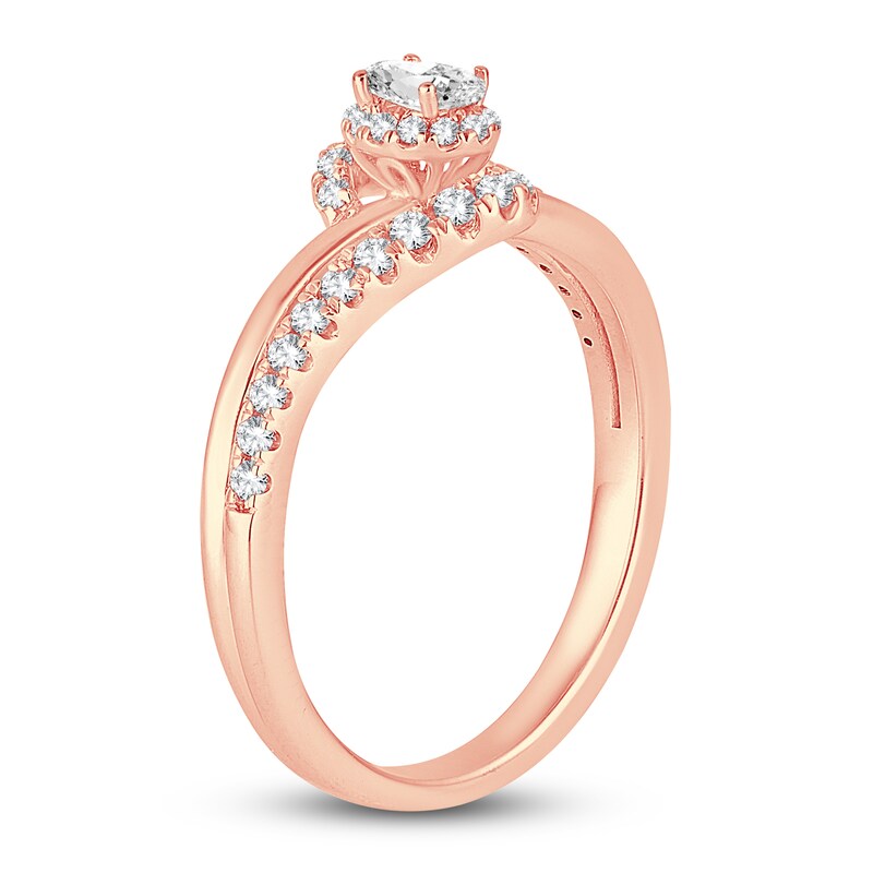 Main Image 2 of Diamond Halo Bypass Ring 3/8 ct tw Oval/Round 14K Rose Gold