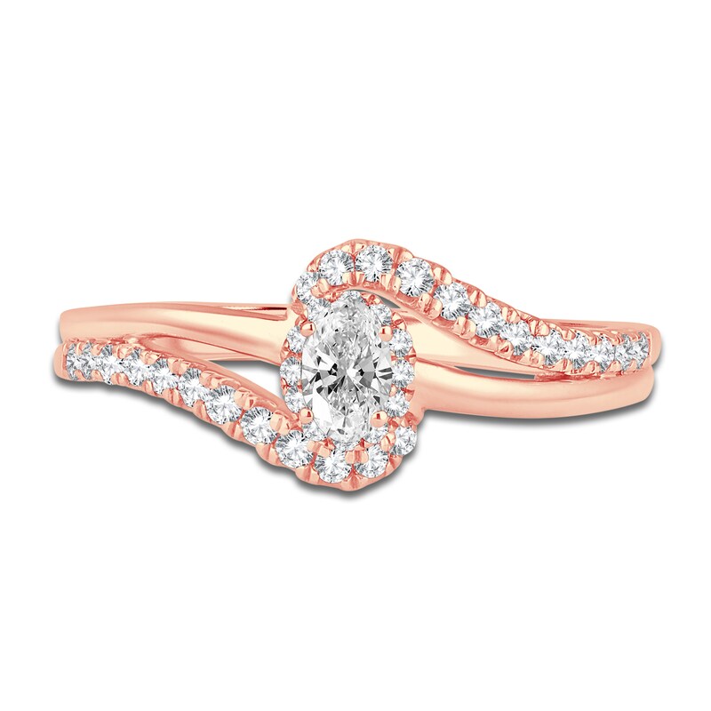 Main Image 3 of Diamond Halo Bypass Ring 3/8 ct tw Oval/Round 14K Rose Gold