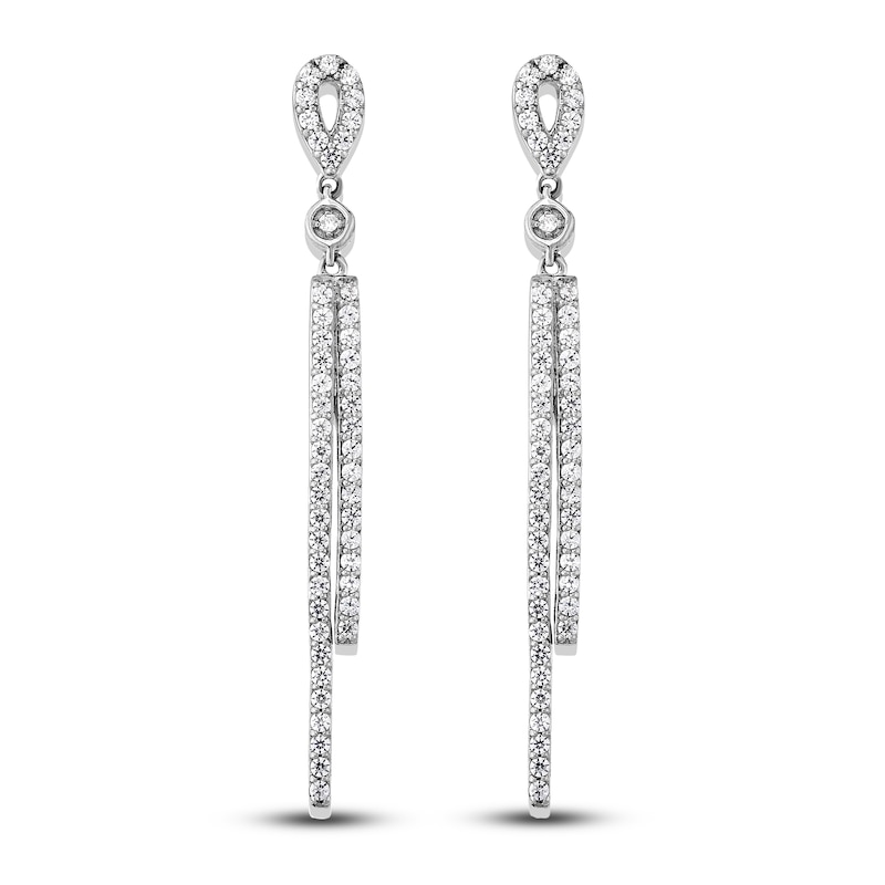 Main Image 2 of Diamond Bar Dangle Earrings 1/2 ct tw Round 14K White Gold