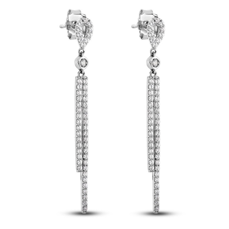 Main Image 3 of Diamond Bar Dangle Earrings 1/2 ct tw Round 14K White Gold