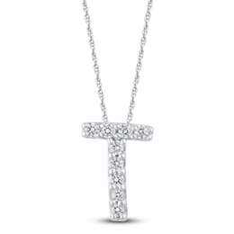 Diamond Accent Letter T Necklace Round 14K White Gold 18"