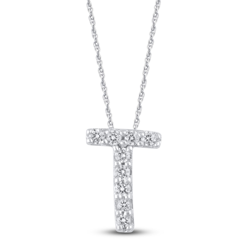 Main Image 1 of Diamond Accent Letter T Necklace Round 14K White Gold 18"