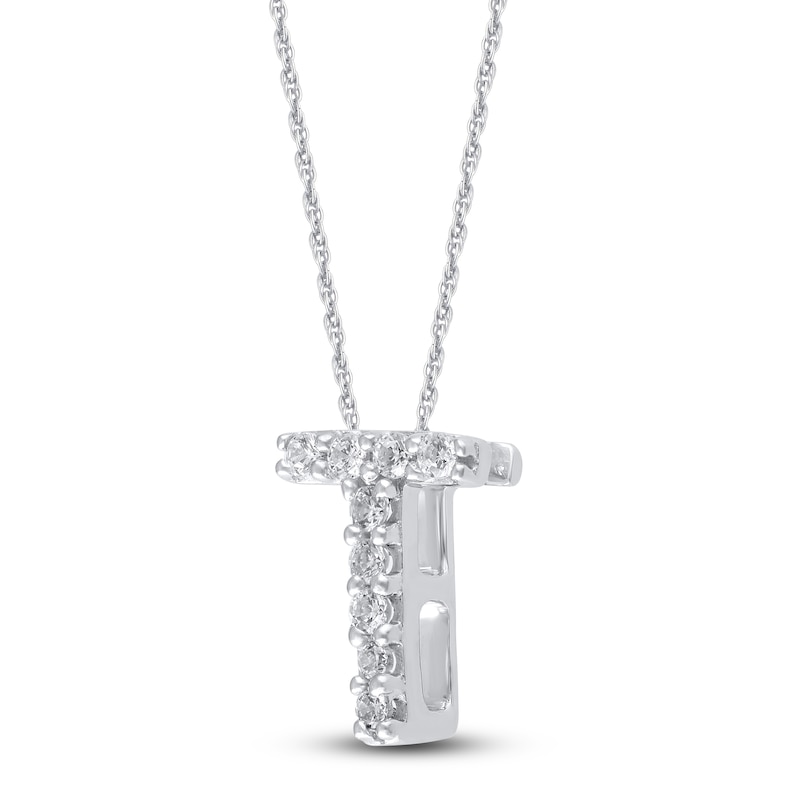 Main Image 2 of Diamond Accent Letter T Necklace Round 14K White Gold 18"