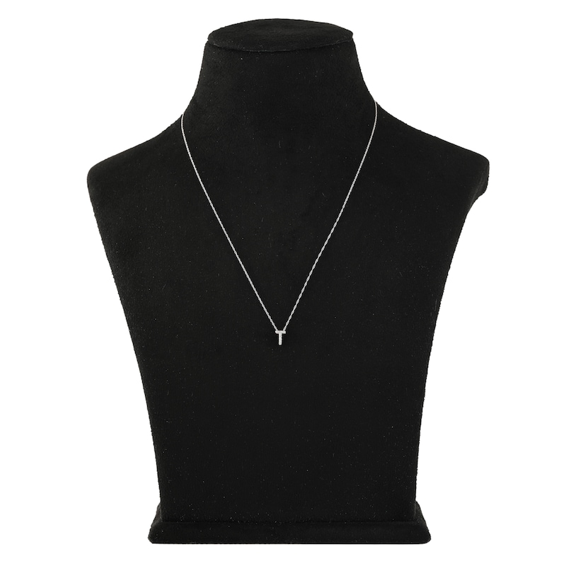 Main Image 3 of Diamond Accent Letter T Necklace Round 14K White Gold 18"