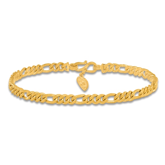 High-Polish Figaro Chain Bracelet 24K Yellow Gold 8" 4.8mm