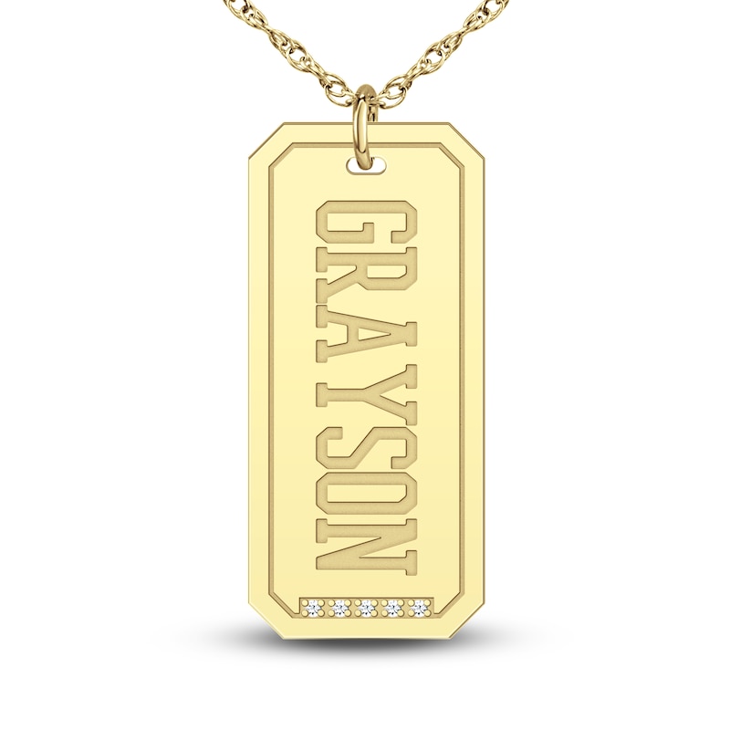 High-Polish Personalized Name Dog Tag Necklace 1/4 ct tw 14K Yellow Gold 22"
