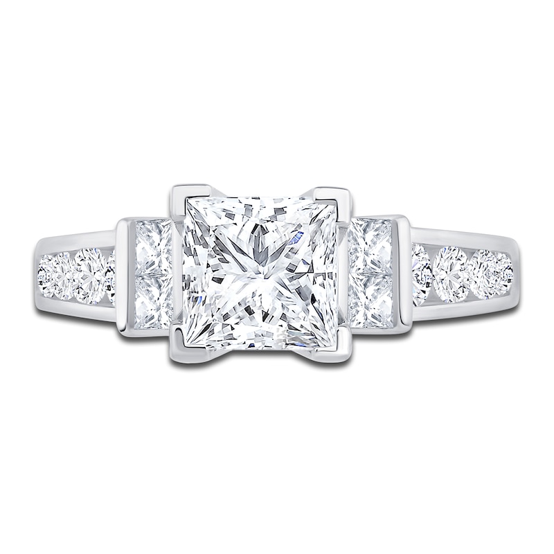 Main Image 3 of Diamond Engagement Ring 2-1/4 ct tw Princess/Round 14K White Gold