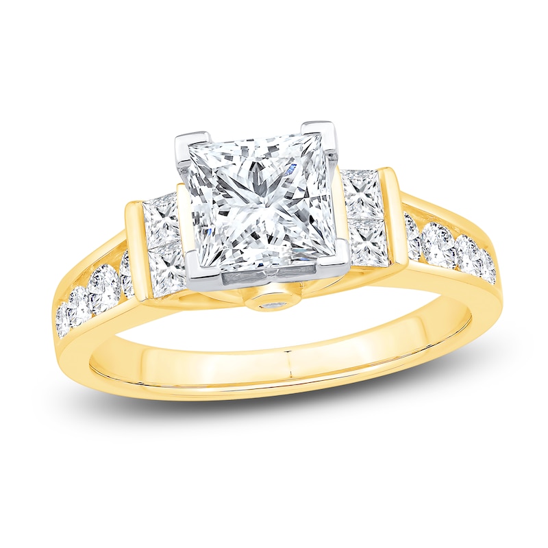 Main Image 1 of Diamond Engagement Ring 1-3/4 ct tw Princess/Round 14K Yellow Gold