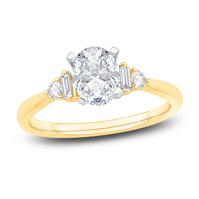 Main Image 1 of Diamond Engagement Ring 1-1/8 ct tw Oval/Baguette/ Round 14K Yellow Gold