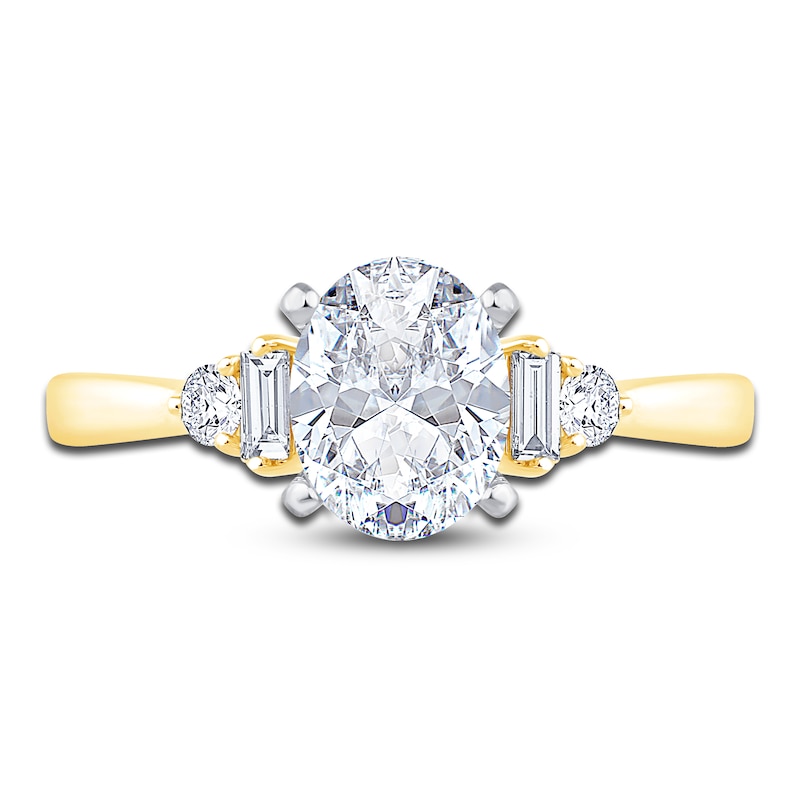 Main Image 3 of Diamond Engagement Ring 1-1/8 ct tw Oval/Baguette/ Round 14K Yellow Gold