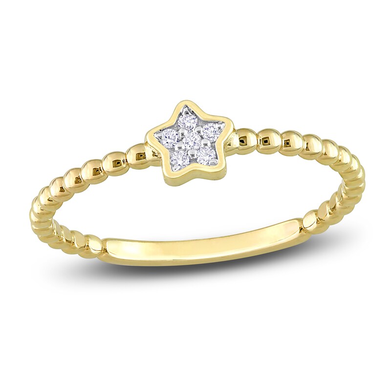 Main Image 1 of High-Polish Star Ring Diamond Accents 14K Yellow Gold