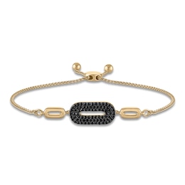 Black Diamond Paperclip Link Bolo Bracelet 3/8 ct tw 14K Yellow Gold 9.5"