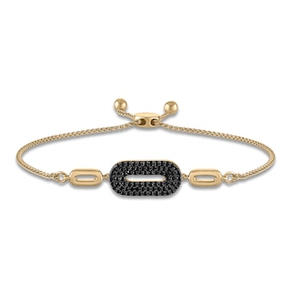 Black Diamond Paperclip Link Bolo Bracelet 3/8 ct tw 14K Yellow Gold 9.5"