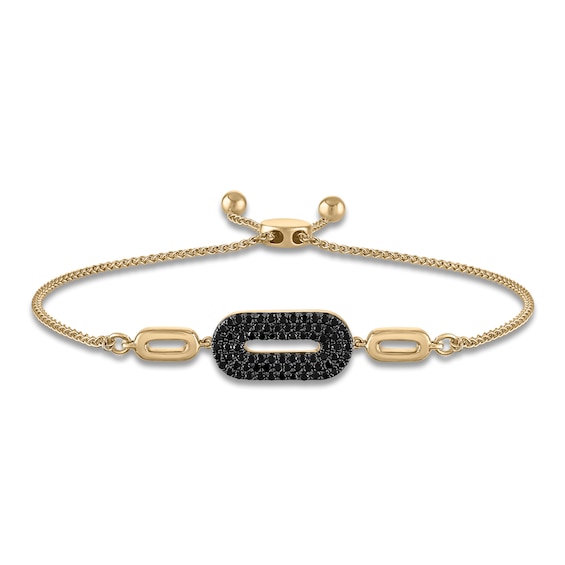 Black Diamond Paperclip Link Bolo Bracelet 3/8 ct tw 14K Yellow Gold 9.5"