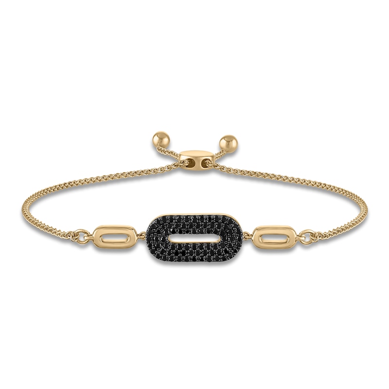 Main Image 1 of Black Diamond Paperclip Link Bolo Bracelet 3/8 ct tw 14K Yellow Gold 9.5"