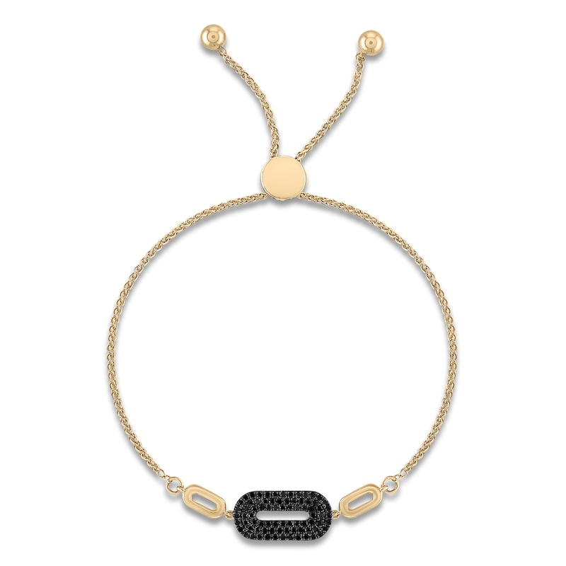 Main Image 2 of Black Diamond Paperclip Link Bolo Bracelet 3/8 ct tw 14K Yellow Gold 9.5"