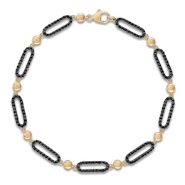 Black Diamond Paperclip Bracelet 1-1/5 ct tw 14K Yellow Gold 7"