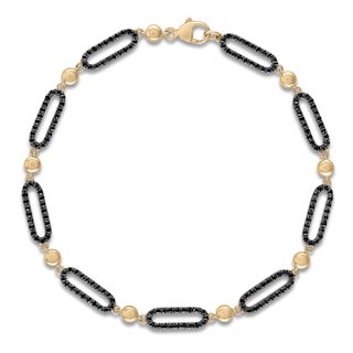 Black Diamond Paperclip Bracelet 1-1/5 ct tw 14K Yellow Gold 7"