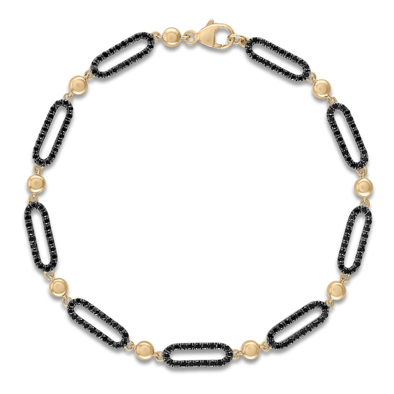 Black Diamond Paperclip Bracelet 1-1/5 ct tw 14K Yellow Gold 7"