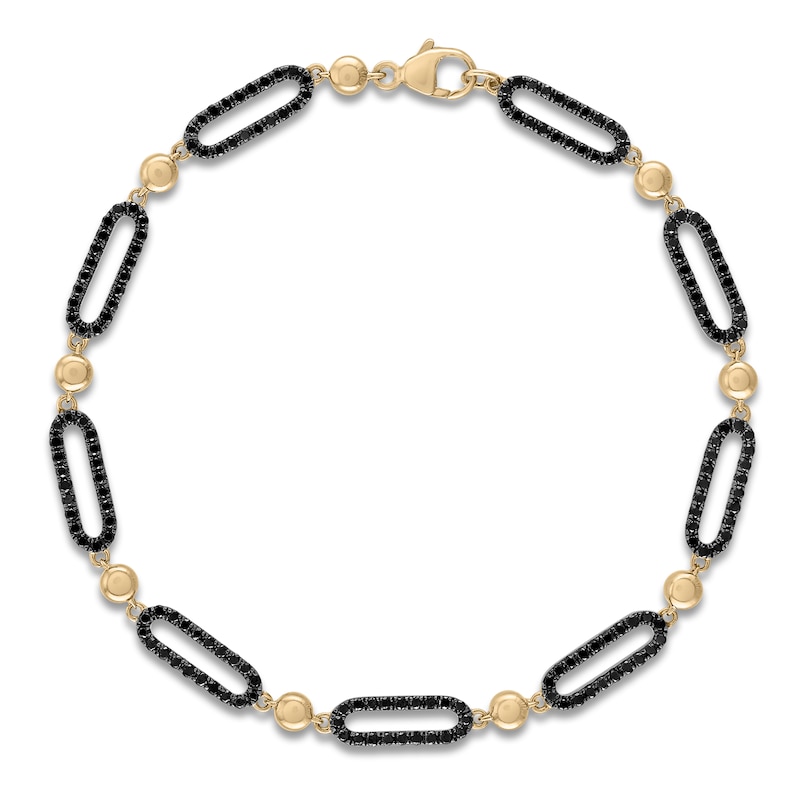 Main Image 1 of Black Diamond Paperclip Bracelet 1-1/5 ct tw 14K Yellow Gold 7"