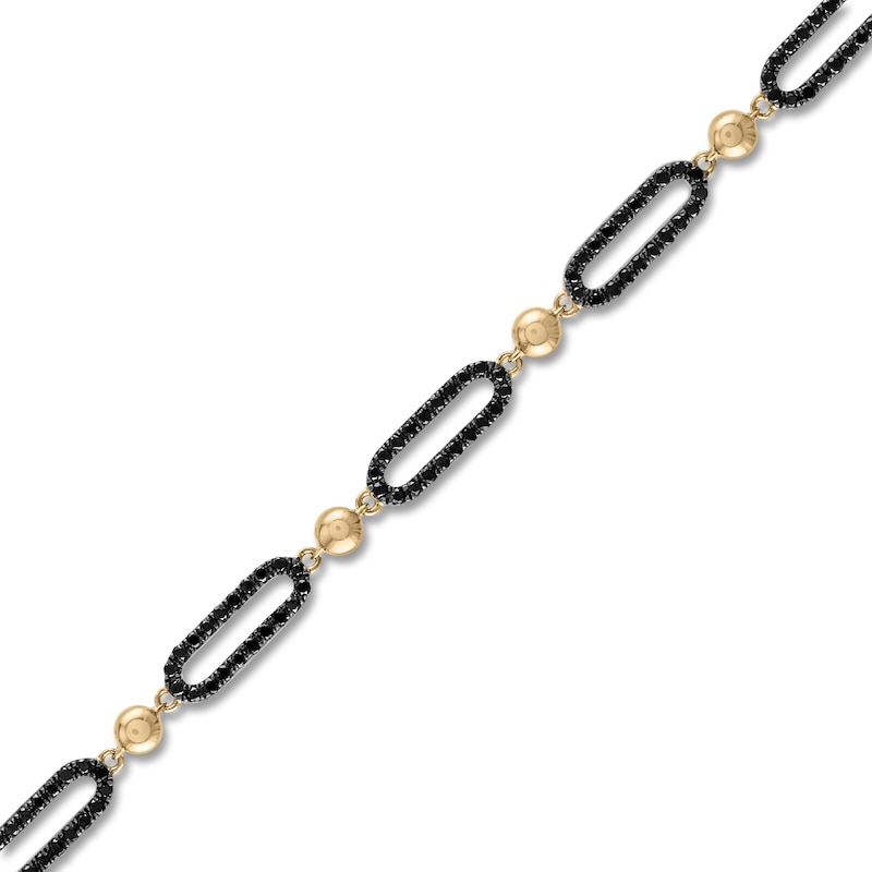 Main Image 2 of Black Diamond Paperclip Bracelet 1-1/5 ct tw 14K Yellow Gold 7"