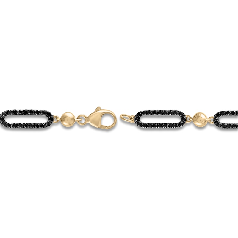 Main Image 3 of Black Diamond Paperclip Bracelet 1-1/5 ct tw 14K Yellow Gold 7"