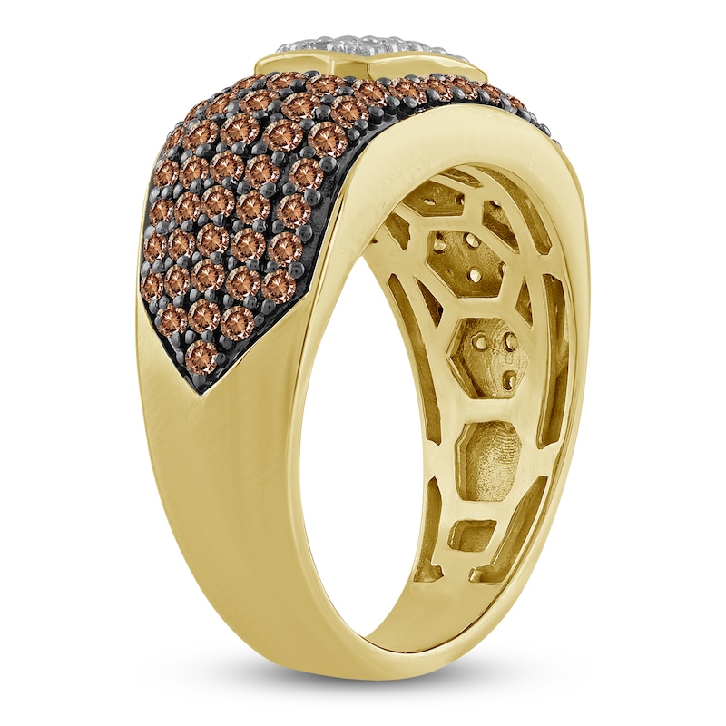 Main Image 2 of Men's Brown & White Multi-Diamond Fashion Ring 1-1/2 ct tw 10K Yellow Gold