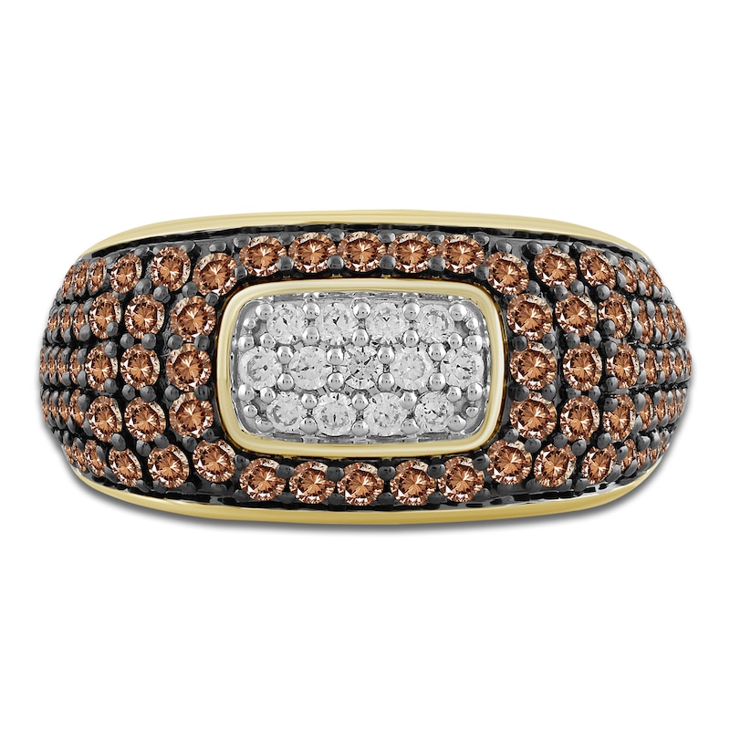 Main Image 3 of Men's Brown & White Multi-Diamond Fashion Ring 1-1/2 ct tw 10K Yellow Gold