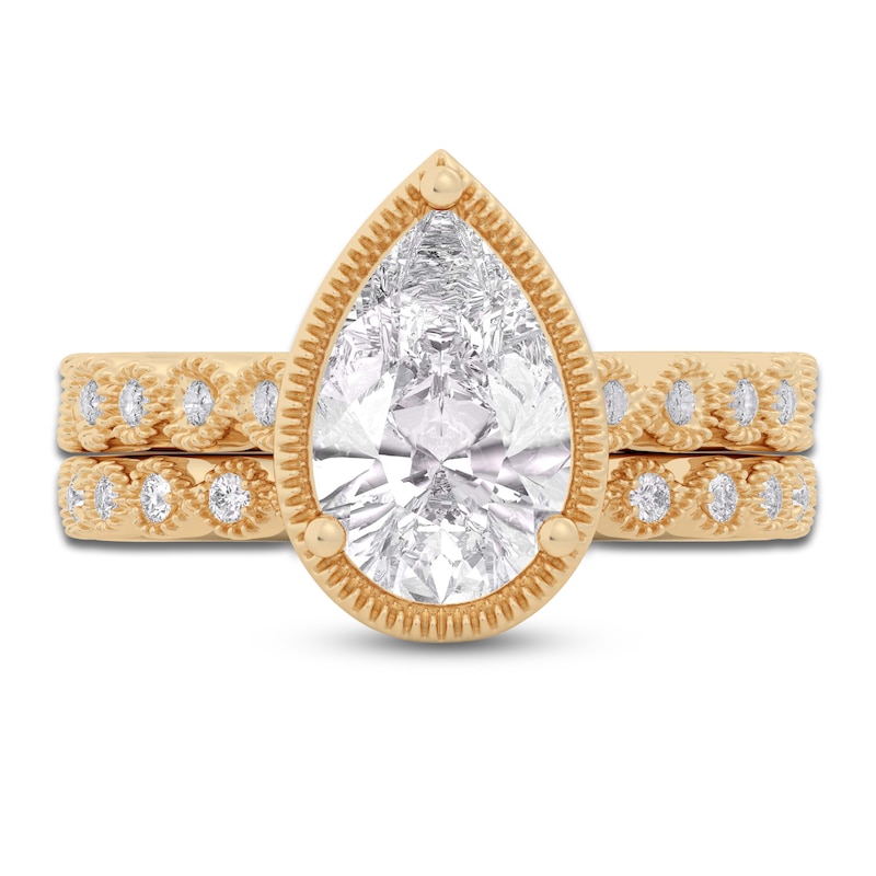 Main Image 3 of Pear & Round-Cut Lab-Grown Diamond Bridal Set 2-1/3 ct tw 14K Yellow Gold