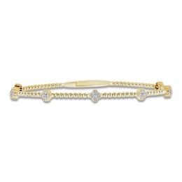 Diamond Clover Station Flex Bangle Bracelet 3/8 ct tw 10K Yellow Gold