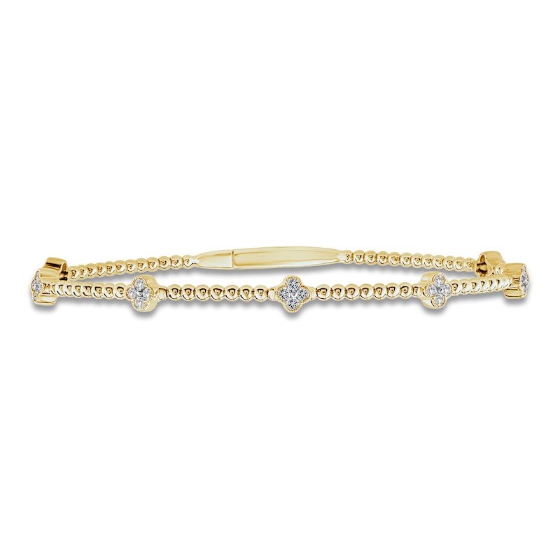 Diamond Clover Station Flex Bangle Bracelet 3/8 ct tw 10K Yellow Gold