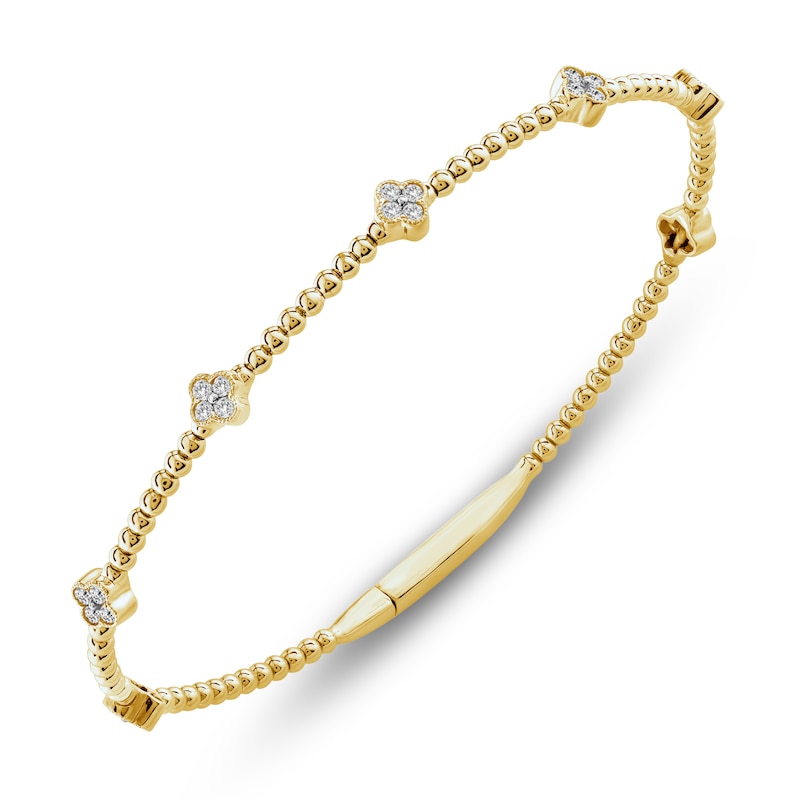 Diamond Clover Station Flex Bangle Bracelet 3/8 ct tw 10K Yellow Gold