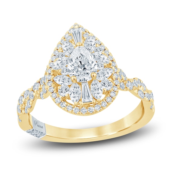 Pnina Tornai Pear-Shaped Diamond Halo Engagement Ring 1-1/2 ct tw 14K Yellow Gold