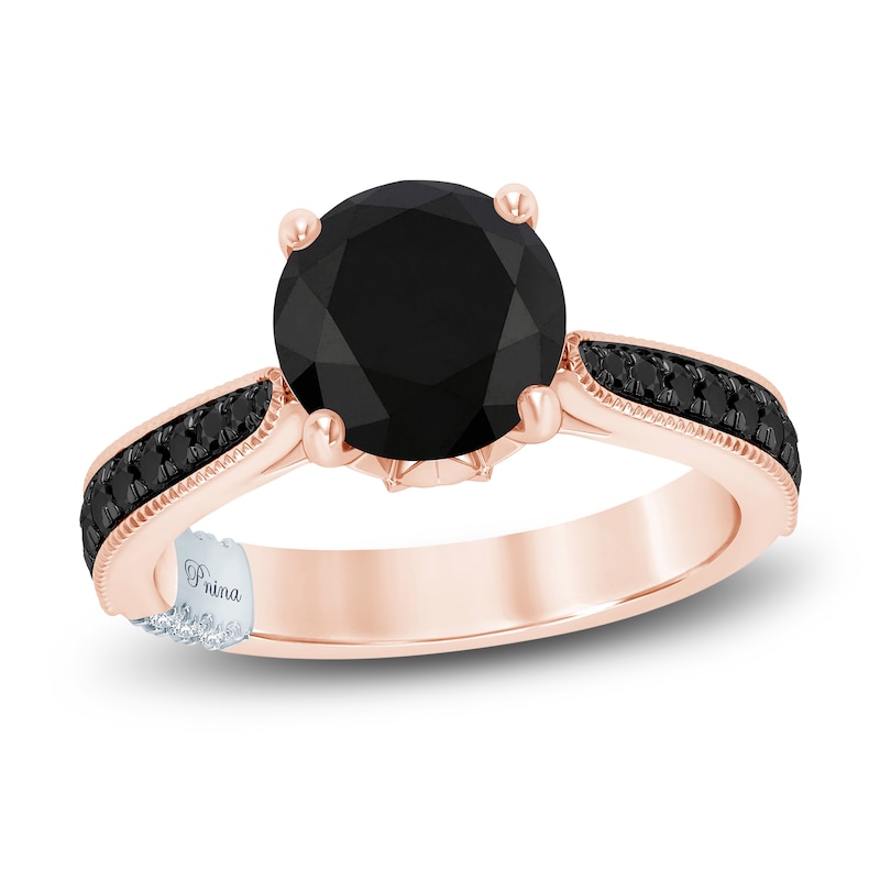 Pnina Tornai Black Round Diamond Engagement Ring 3-3/8 ct tw 14K Rose Gold