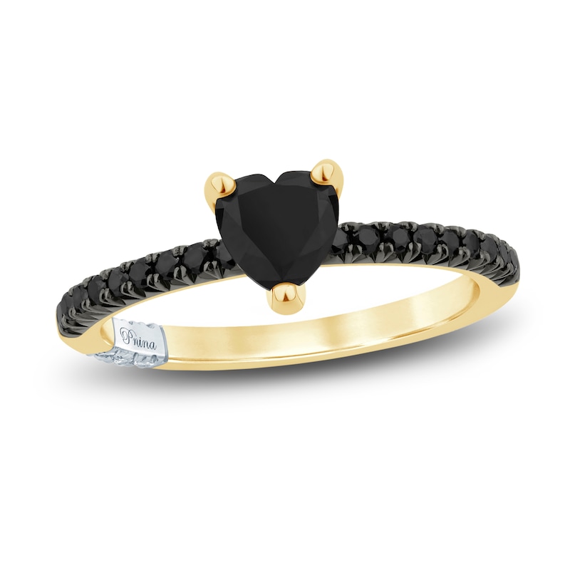 Pnina Tornai Black Diamond Heart Engagement Ring 1 ct tw 14K Yellow Gold