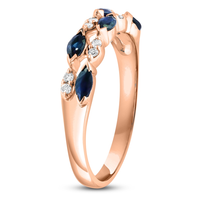 Main Image 2 of LALI Jewels Marquise-Cut Blue Sapphire & Diamond Two-Row Anniversary Ring 1/15 ct tw 14K Rose Gold